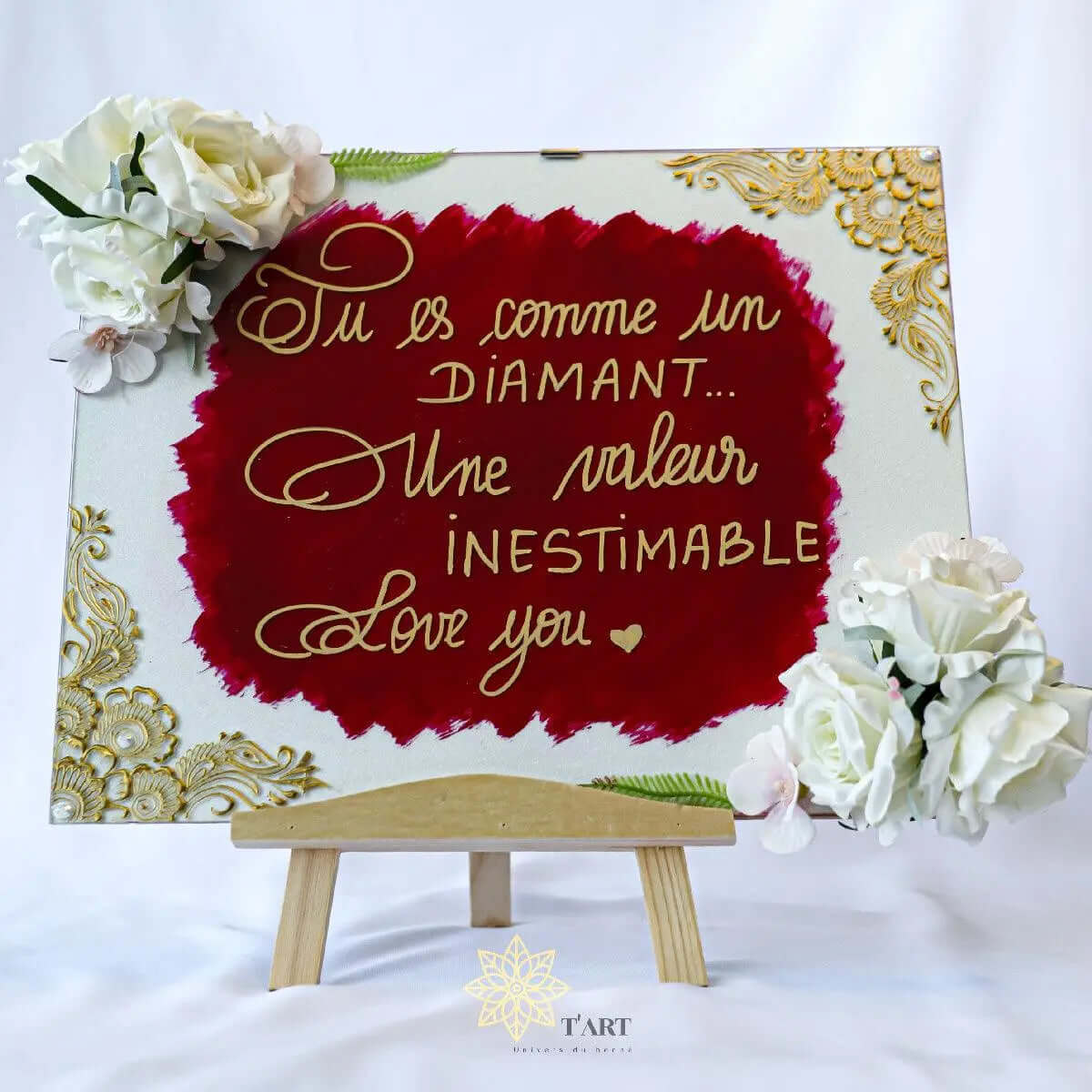 Cadre Floral mural Personnalisé – Élégance Naturelle avec message poétique et décor floral sur toile.