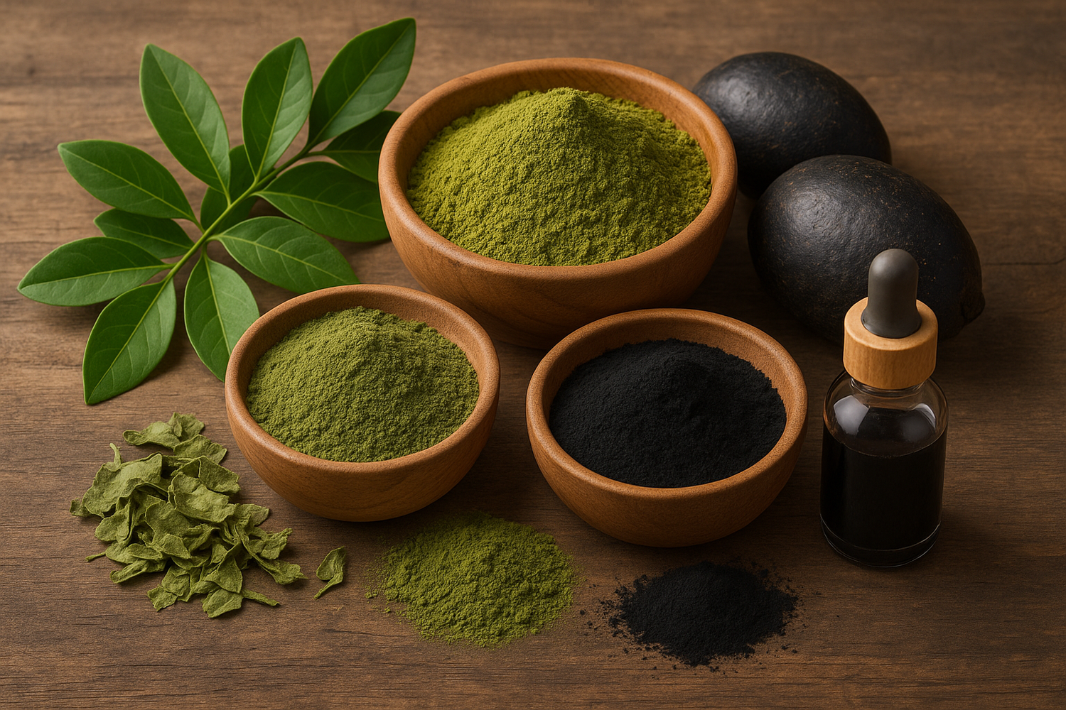 Fruits et poudre de henné et jagua