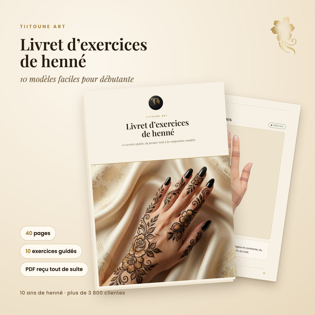 Modèle henné facile débutant : livret d'exercices de henné Tiitoune Art, 40 pages en PDF