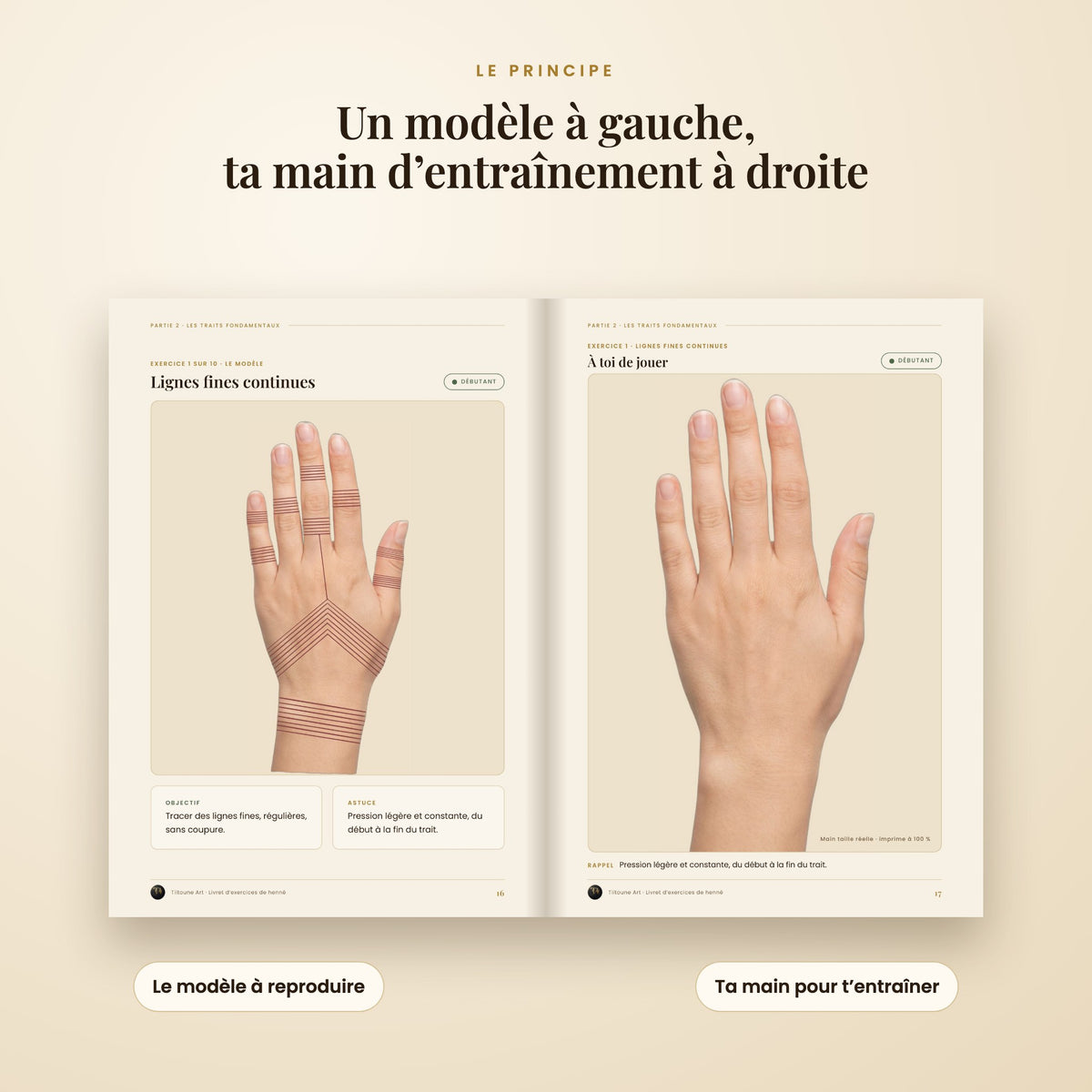 Modèle henné main simple et main vierge en taille réelle pour s'entraîner