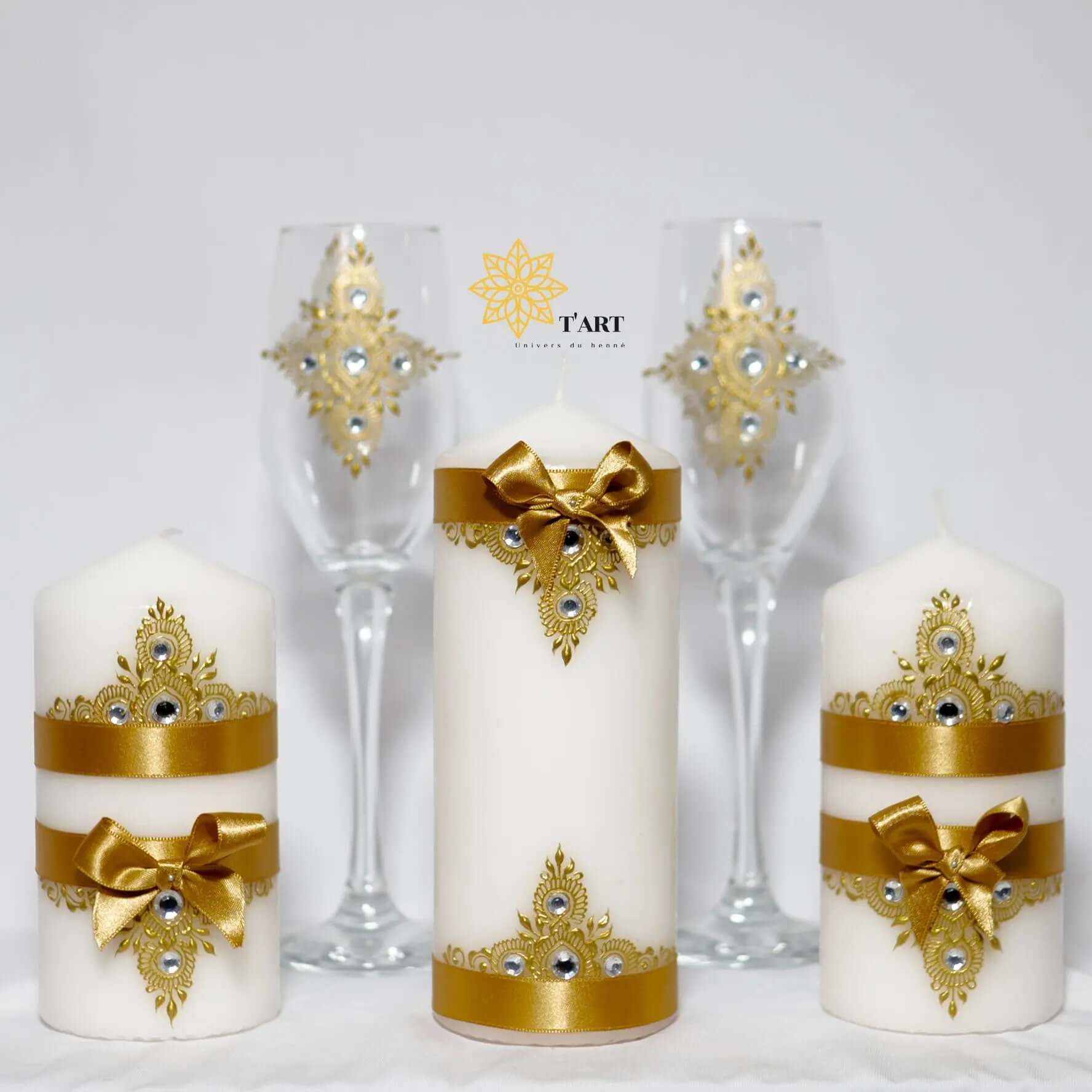 coffret cadeau bougie henné - Mille et une nuit avec bougies décoratives et flûtes en cristal